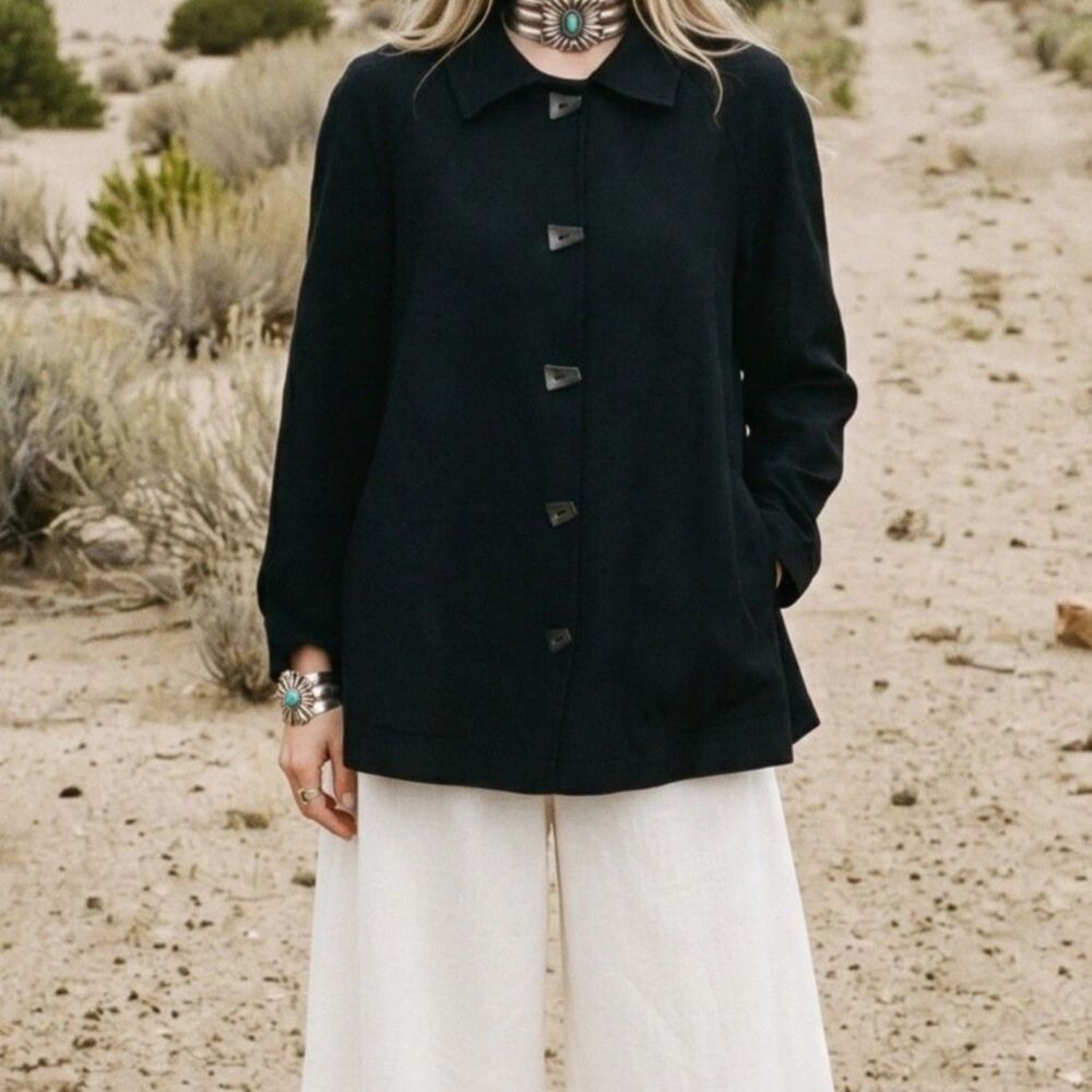 Nannette Keller Coastal Grandma Black Linen Button Down Tunic
